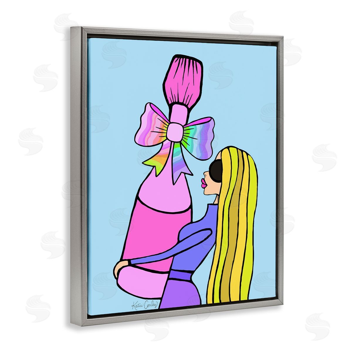 Bold Fashionista with Wine Bottle Grey Floating Frame Canvas Wall Art, Home Decor by Katie Conley