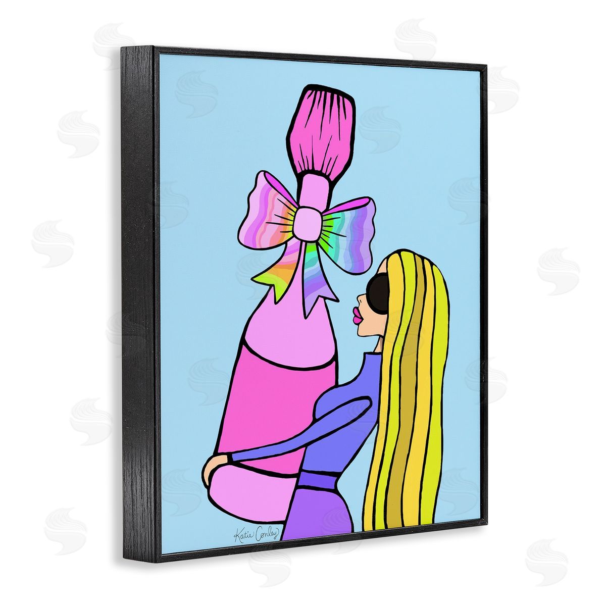 Bold Fashionista with Wine Bottle Black Frame Print Wall Art, Home Decor by Katie Conley