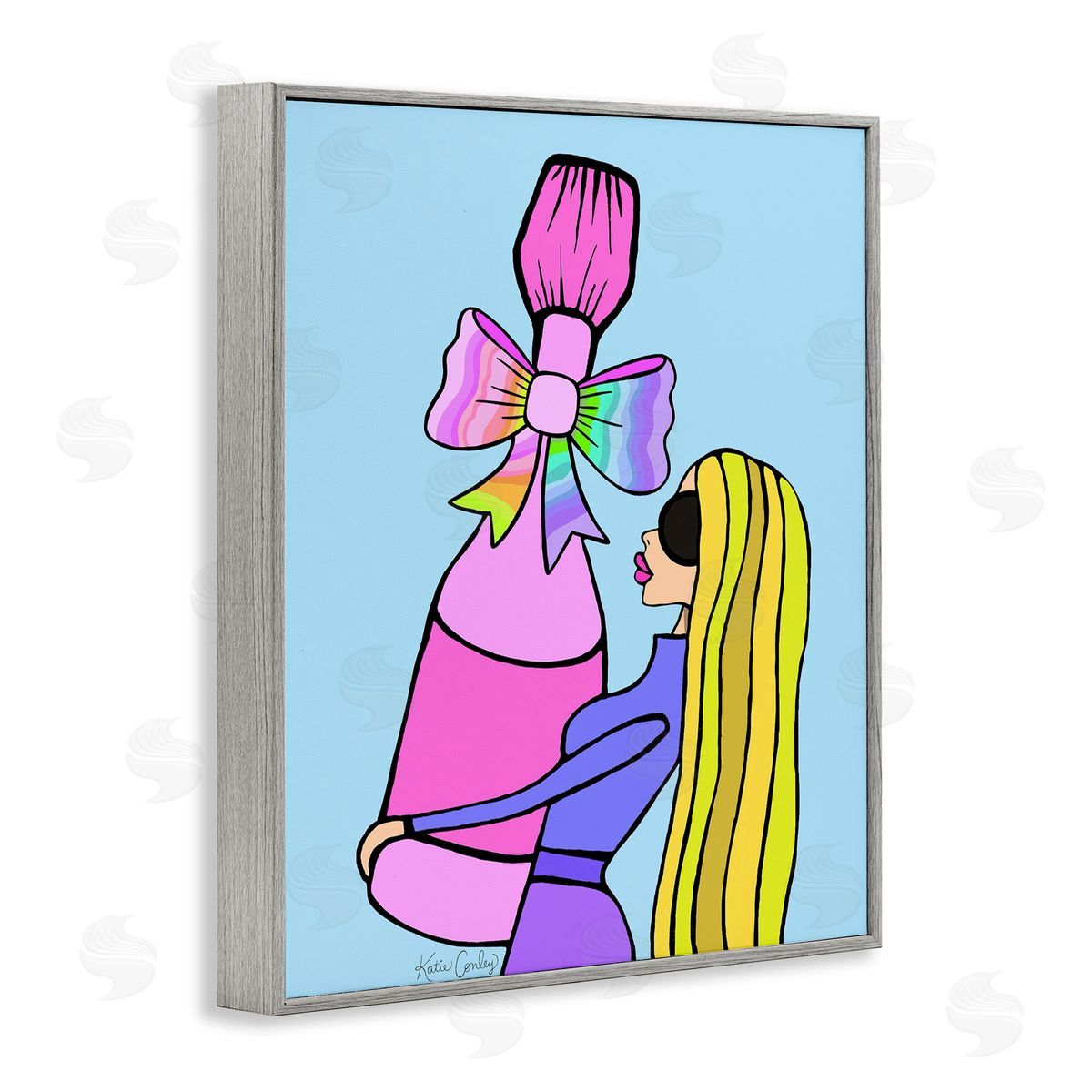 Bold Fashionista with Wine Bottle Grey Frame Print Wall Art, Home Decor by Katie Conley