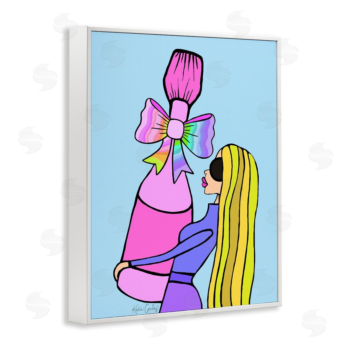 Bold Fashionista with Wine Bottle White Frame Print Wall Art, Home Decor by Katie Conley