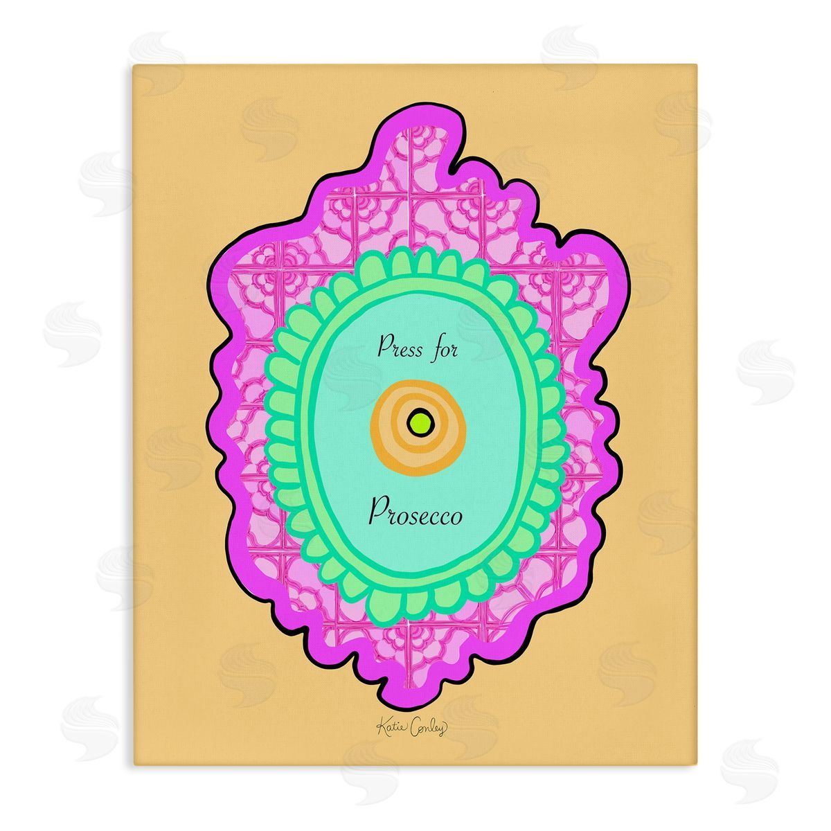 Press For Prosecco Button Canvas Wall Art, Home Decor by Katie Conley