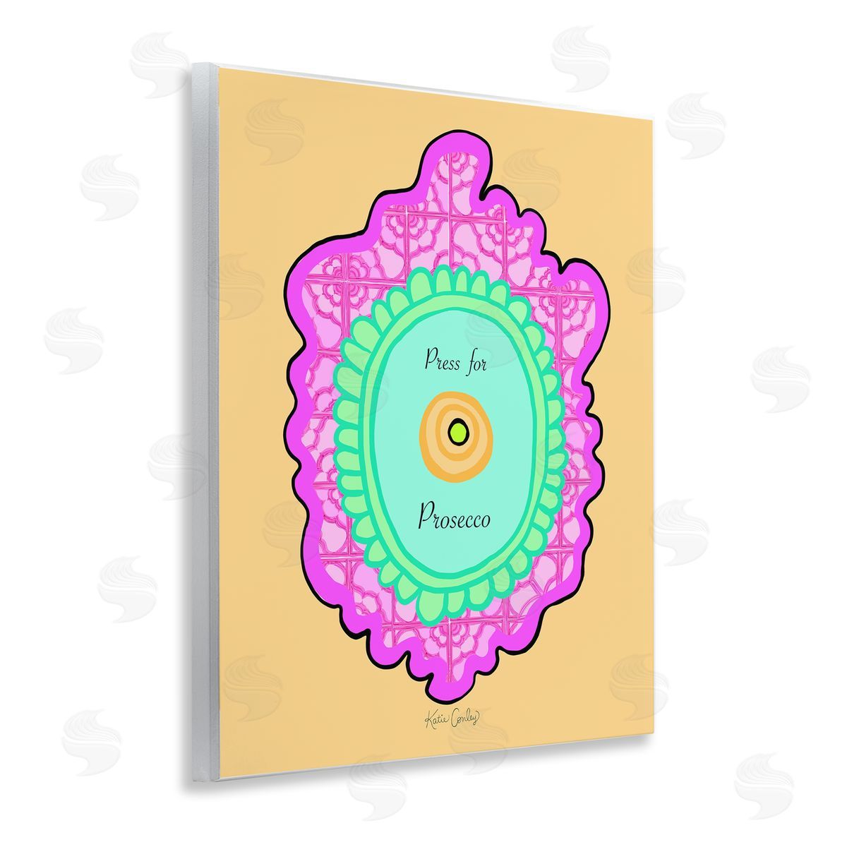 Press For Prosecco Button Wood Plaque Wall Art, Home Decor by Katie Conley