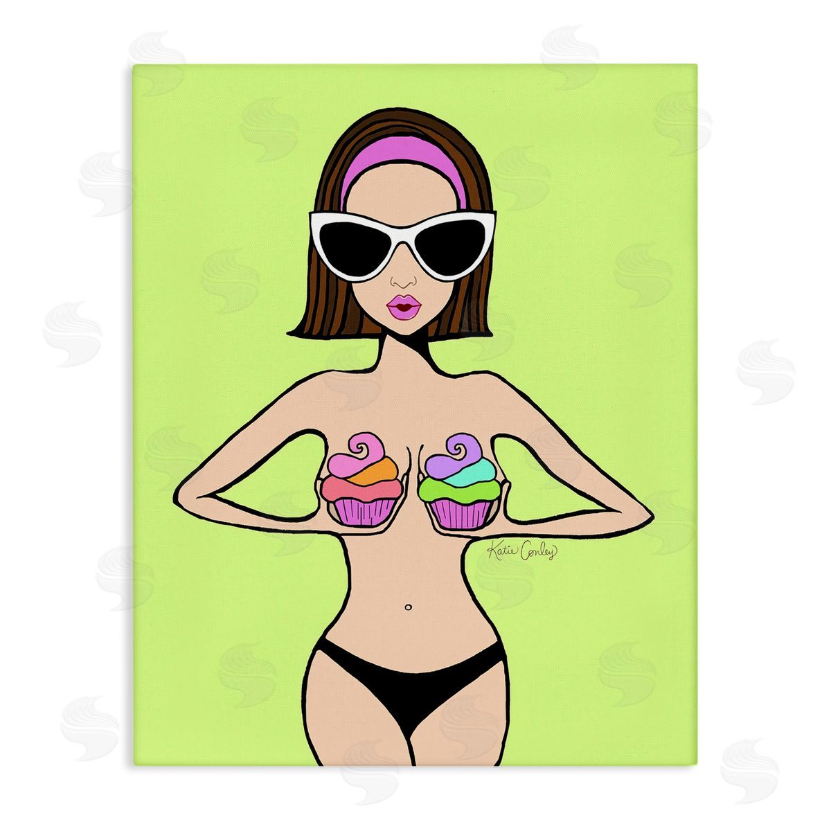 Glam Summer Gal & Cupcakes Canvas Wall Art, Home Decor by Katie Conley