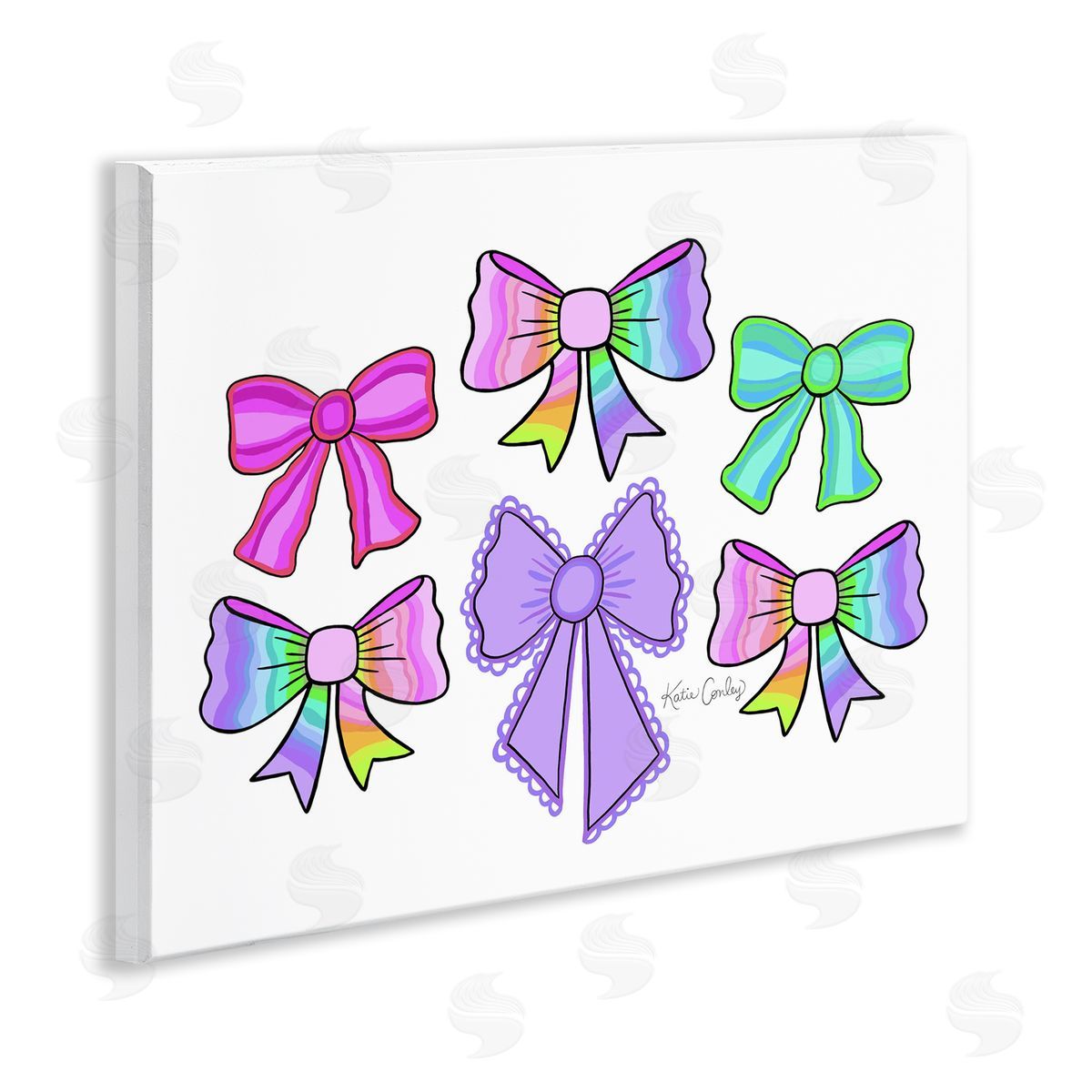 Playful Bowtastic Ribbons Wood Plaque Wall Art, Home Decor by Katie Conley
