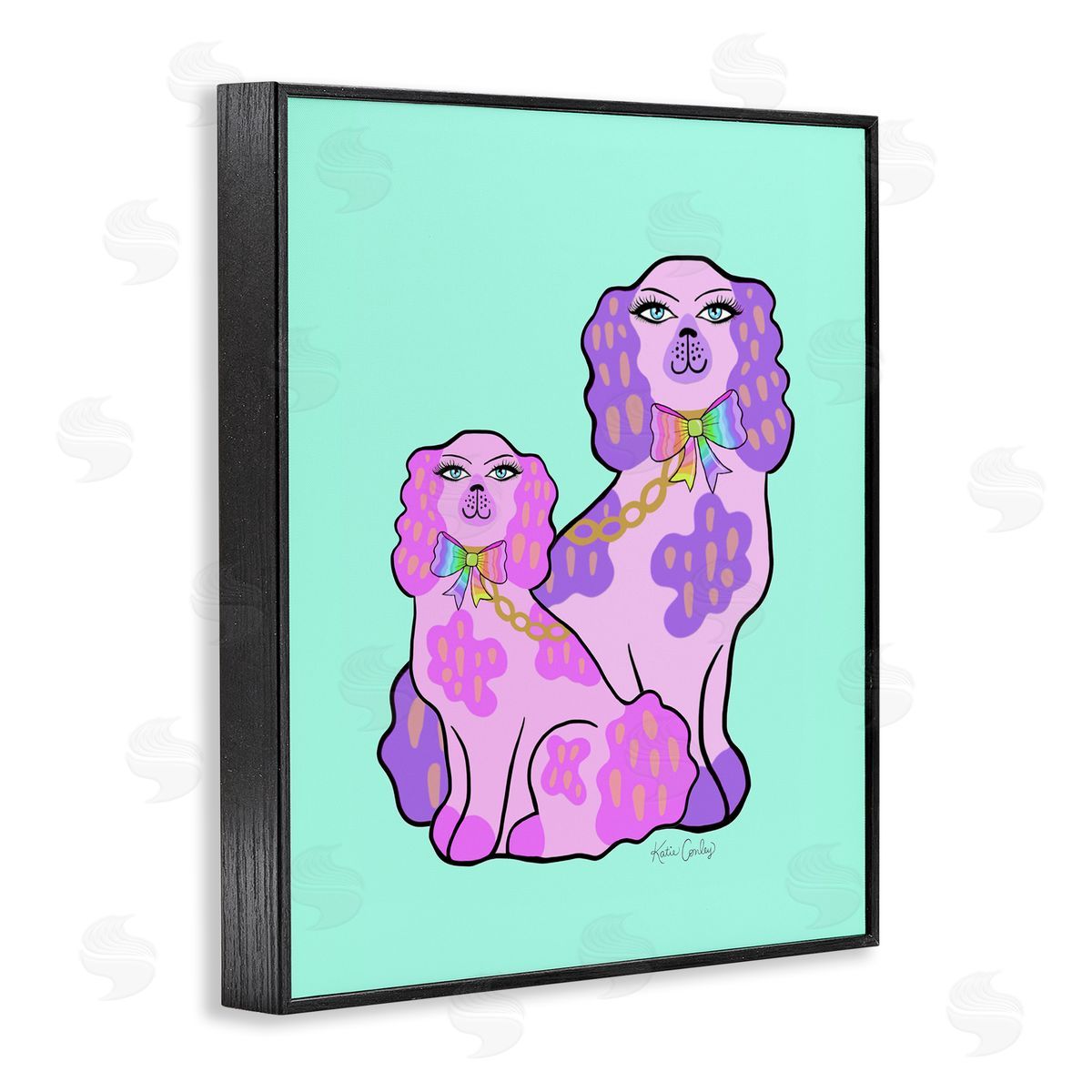 Funky Glam Dogs on Turquoise Black Frame Print Wall Art, Home Decor by Katie Conley