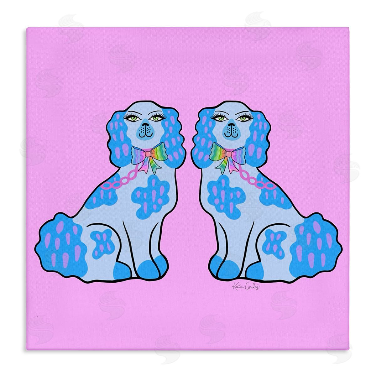 Funky Dogs Blue & Pink Canvas Wall Art, Home Decor by Katie Conley
