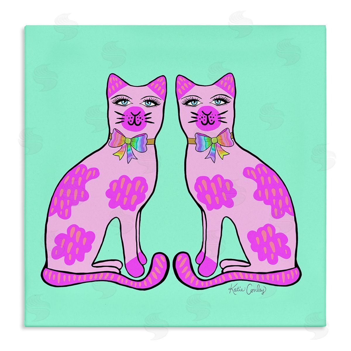 Mirrored Purple Cats Canvas Wall Art, Home Decor by Katie Conley