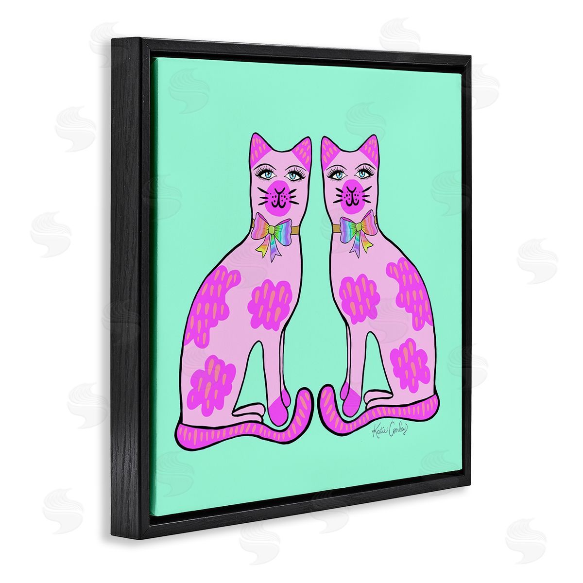 Mirrored Purple Cats Black Floating Frame Canvas Wall Art, Home Decor by Katie Conley
