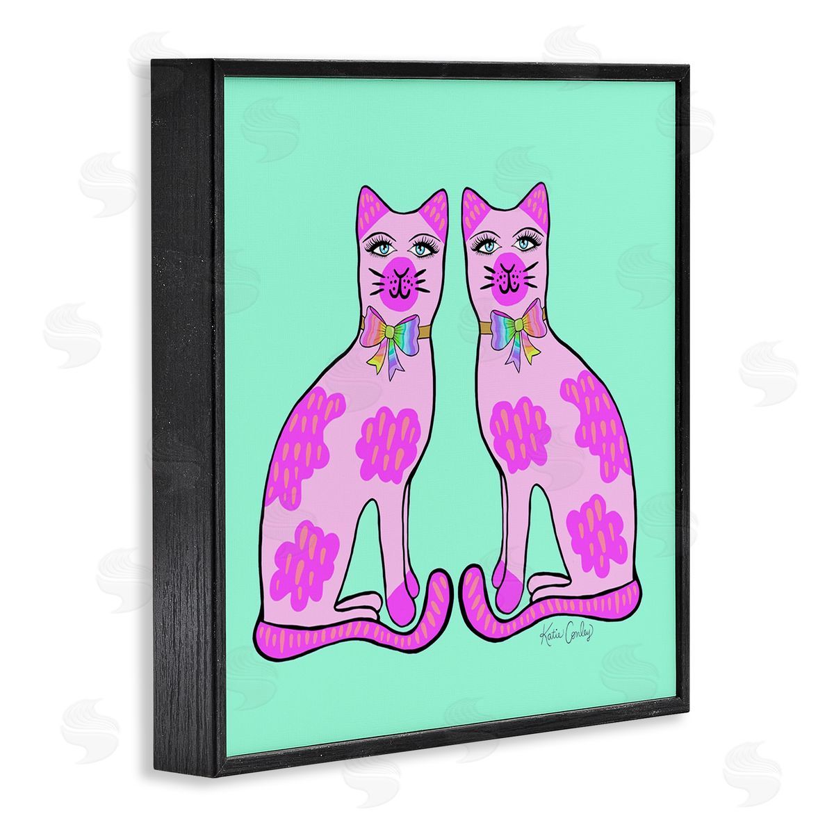 Mirrored Purple Cats Black Frame Print Wall Art, Home Decor by Katie Conley