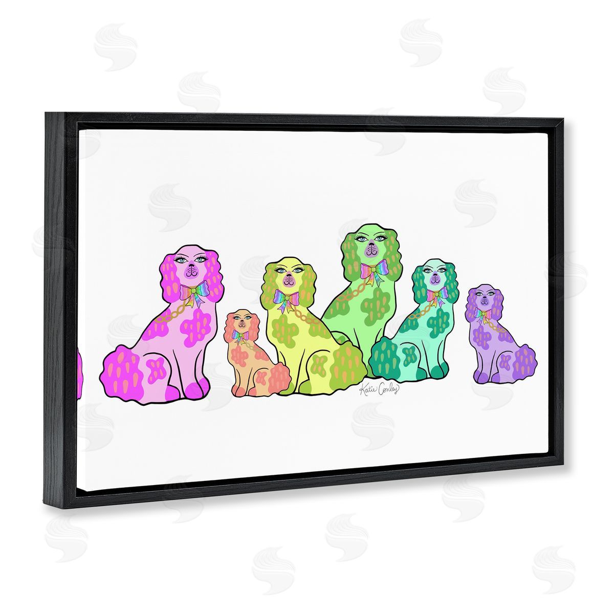 Colorful Posh Pooches Black Floating Frame Canvas Wall Art, Home Decor by Katie Conley