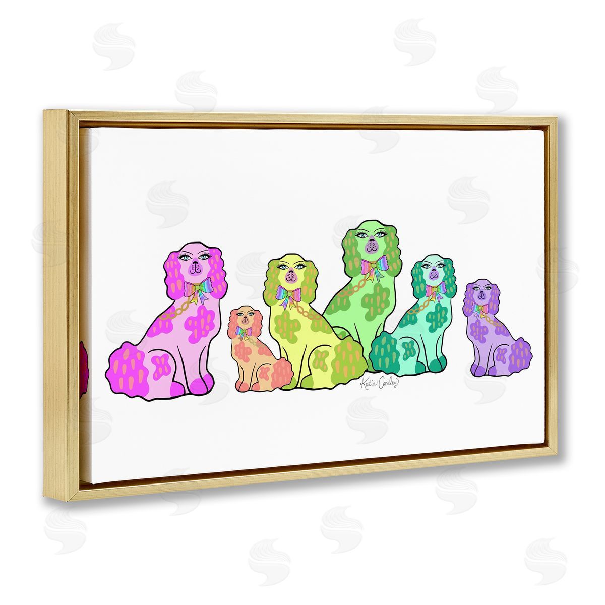 Colorful Posh Pooches Gold Floating Frame Canvas Wall Art, Home Decor by Katie Conley
