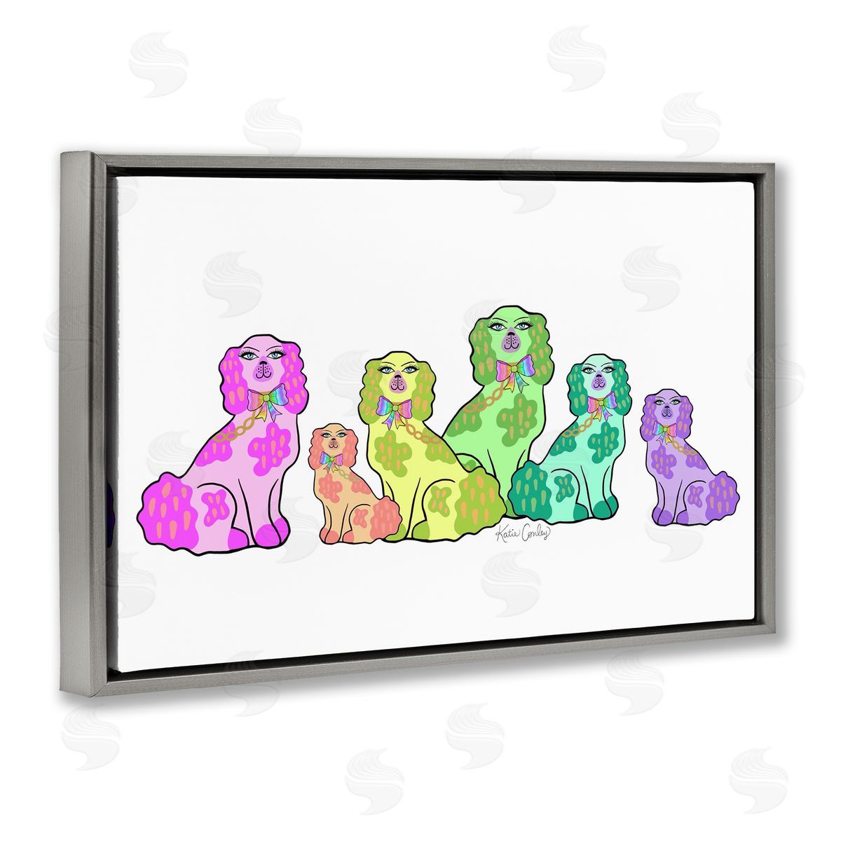 Colorful Posh Pooches Grey Floating Frame Canvas Wall Art, Home Decor by Katie Conley