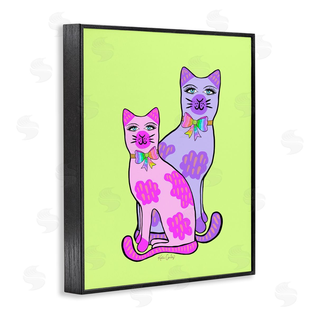 Funky Bright Cats Black Frame Print Wall Art, Home Decor by Katie Conley