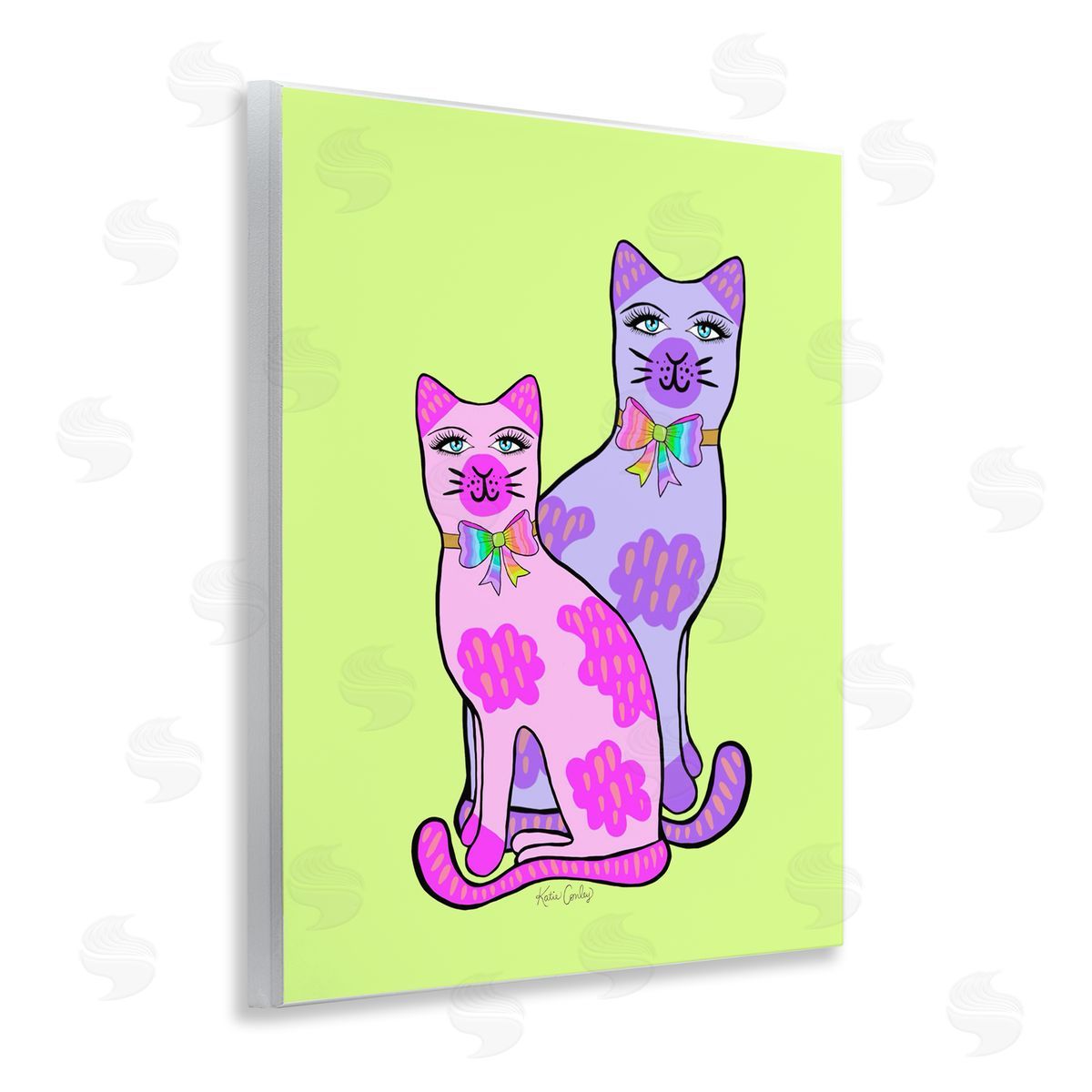Funky Bright Cats Wood Plaque Wall Art, Home Decor by Katie Conley