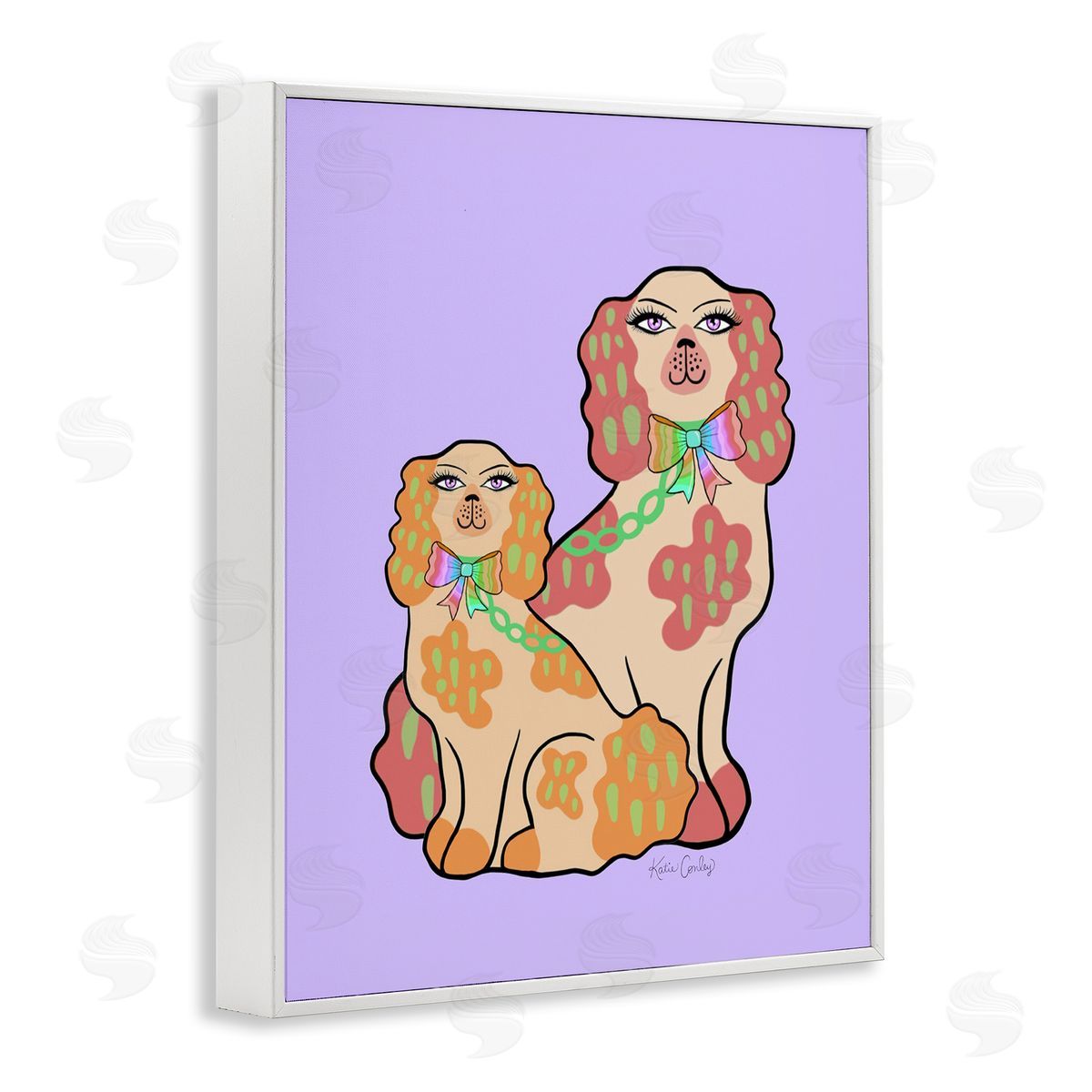 Funky Dogs on Purple White Frame Print Wall Art, Home Decor by Katie Conley