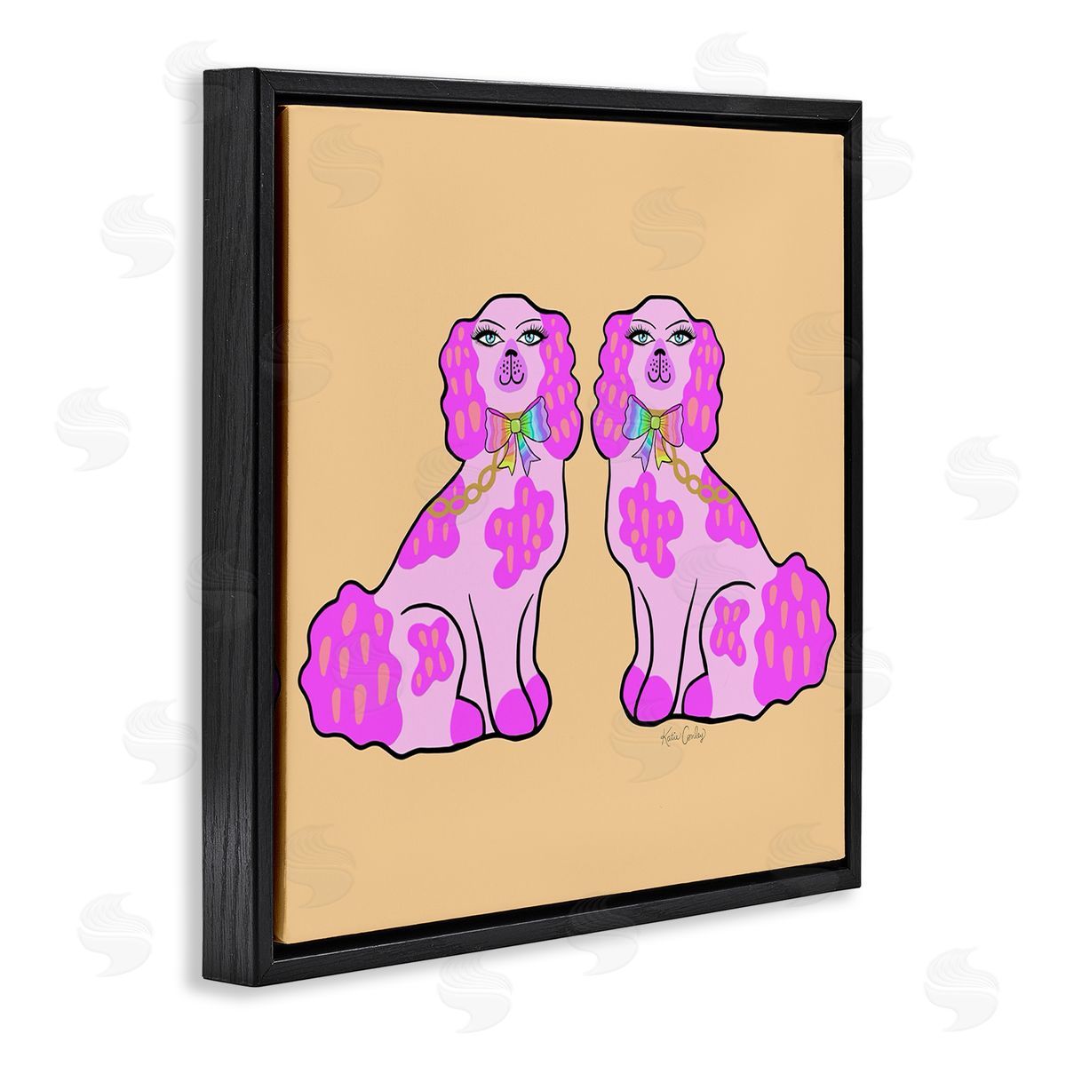 Funky Glam Pooches Black Floating Frame Canvas Wall Art, Home Decor by Katie Conley