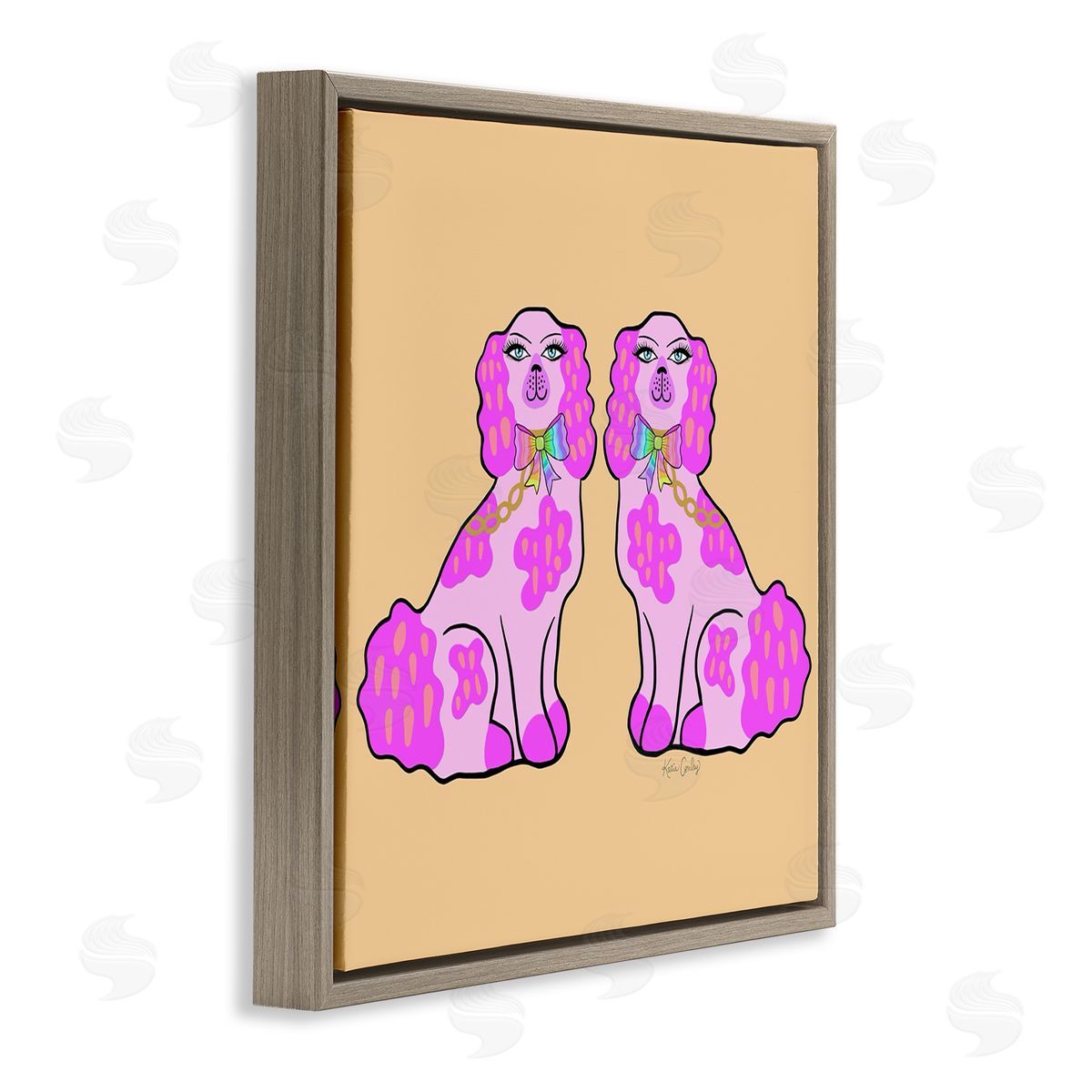 Funky Glam Pooches Brown Floating Frame Canvas Wall Art, Home Decor by Katie Conley