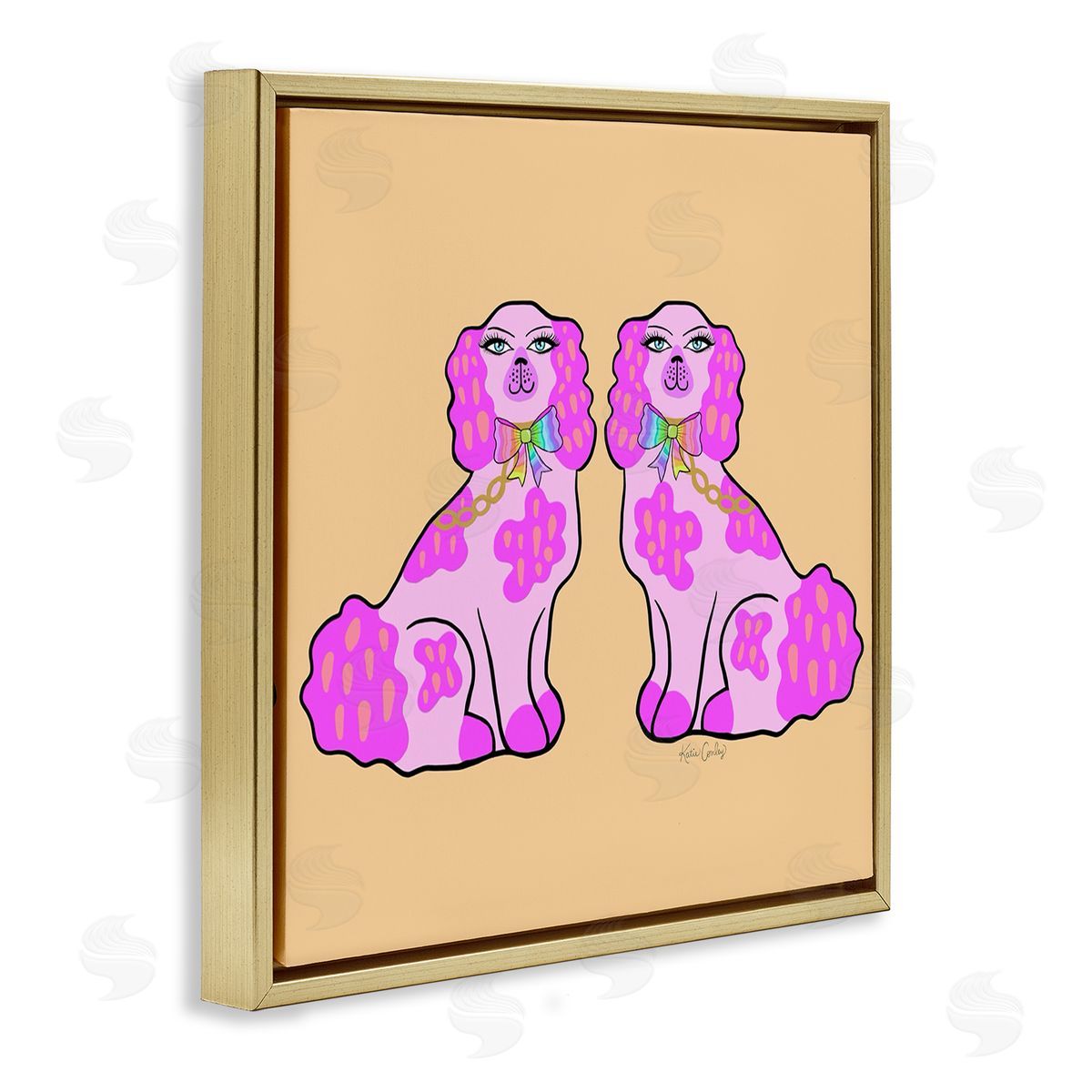Funky Glam Pooches Gold Floating Frame Canvas Wall Art, Home Decor by Katie Conley