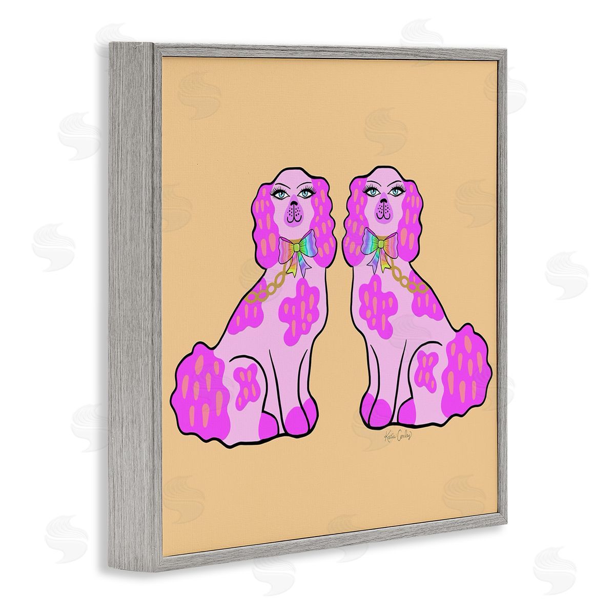 Funky Glam Pooches Grey Frame Print Wall Art, Home Decor by Katie Conley