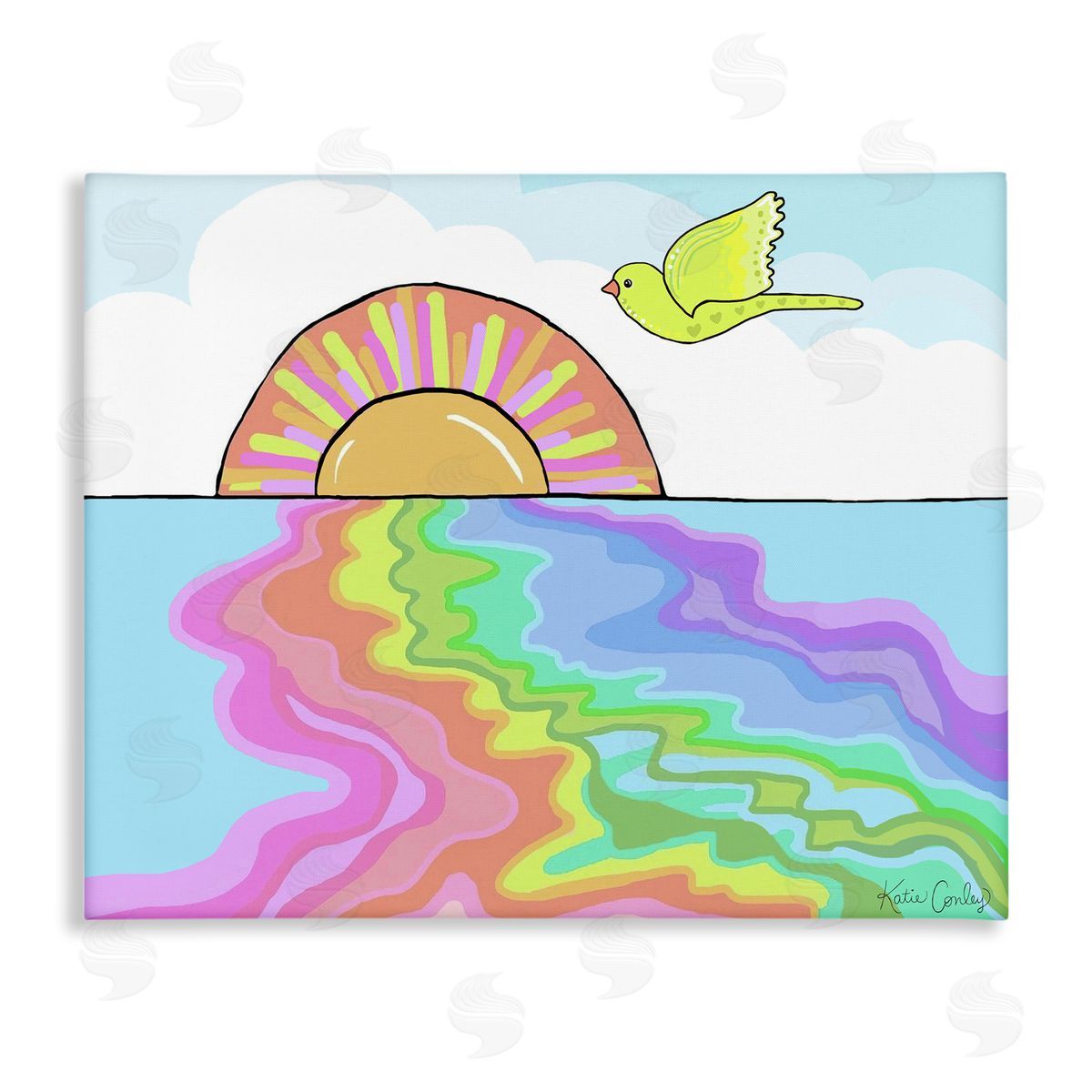 Swirling Rainbow Sea Reflection Canvas Wall Art, Home Decor by Katie Conley