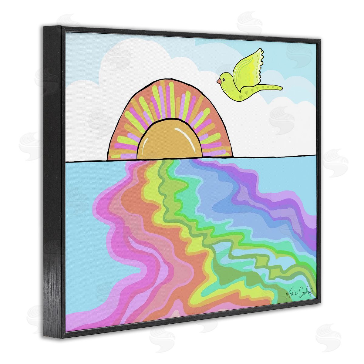 Swirling Rainbow Sea Reflection Black Frame Print Wall Art, Home Decor by Katie Conley