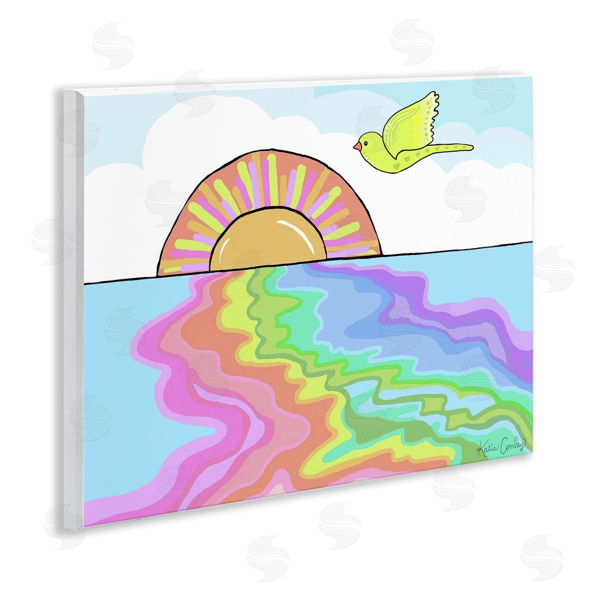 Swirling Rainbow Sea Reflection Wood Plaque Wall Art, Home Decor by Katie Conley