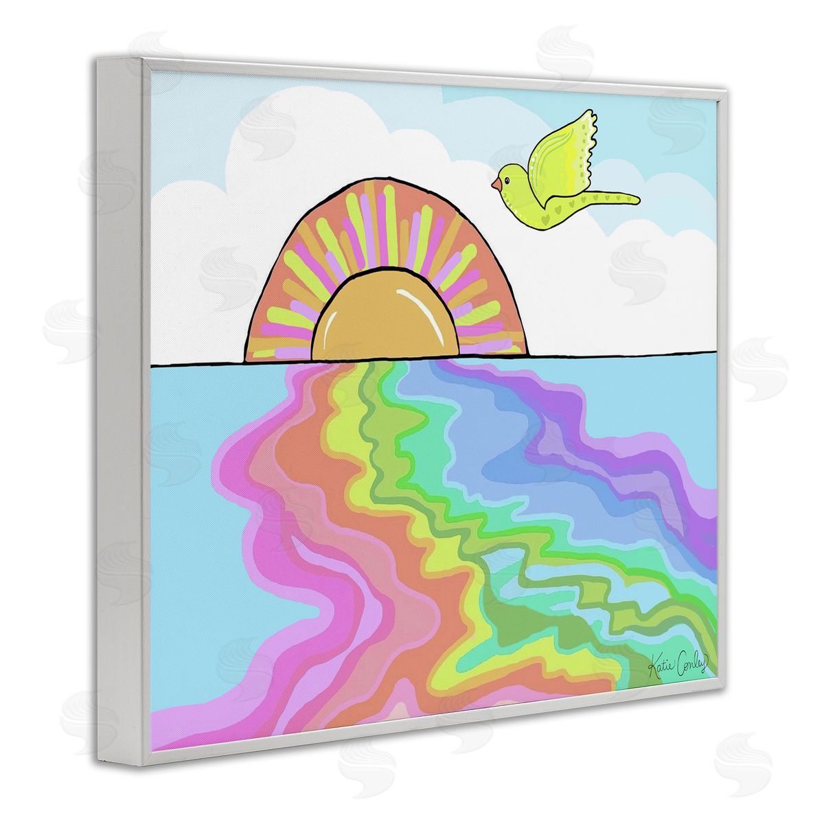 Swirling Rainbow Sea Reflection White Frame Print Wall Art, Home Decor by Katie Conley