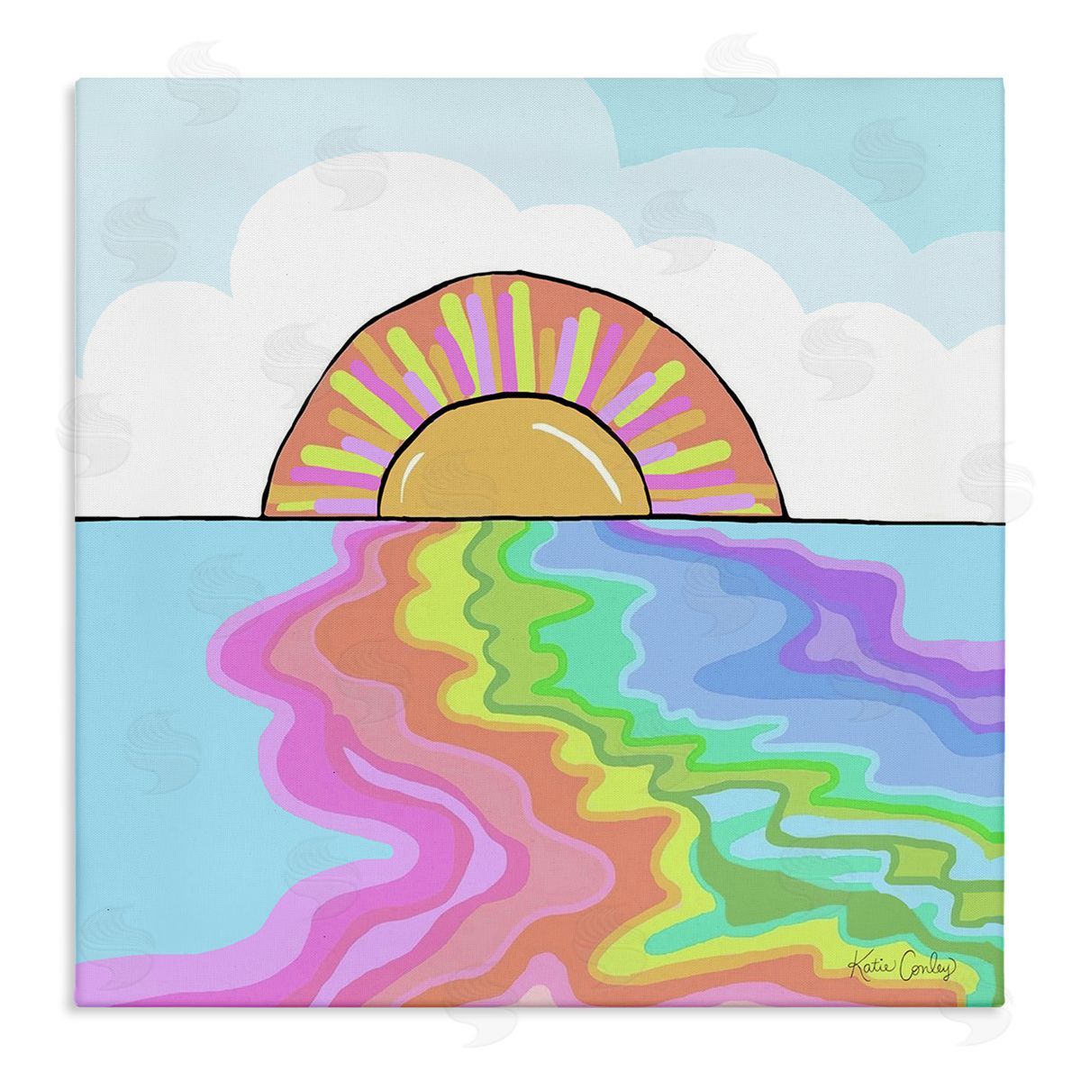 Swirling Rainbow on Sea Surface Canvas Wall Art, Home Decor by Katie Conley