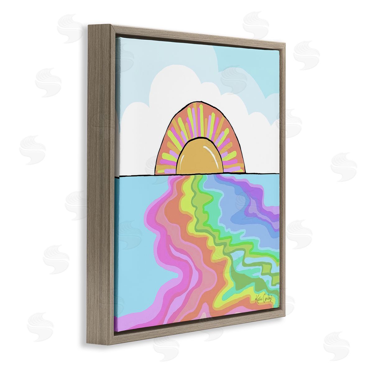 Swirling Rainbow on Sea Surface Brown Floating Frame Canvas Wall Art, Home Decor by Katie Conley