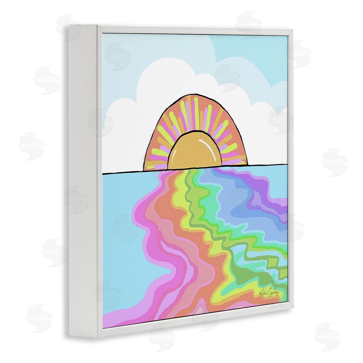 Swirling Rainbow on Sea Surface White Frame Print Wall Art, Home Decor by Katie Conley