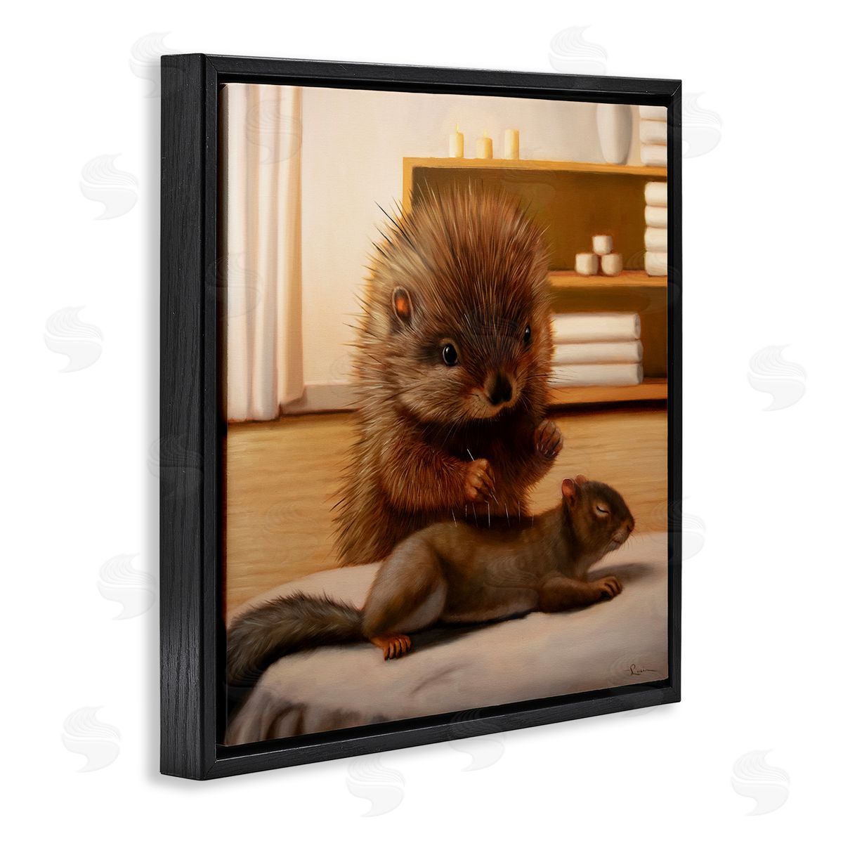 Acupuncture Spa Animals Black Floating Frame Canvas Wall Art, Home Decor by Lucia Heffernan