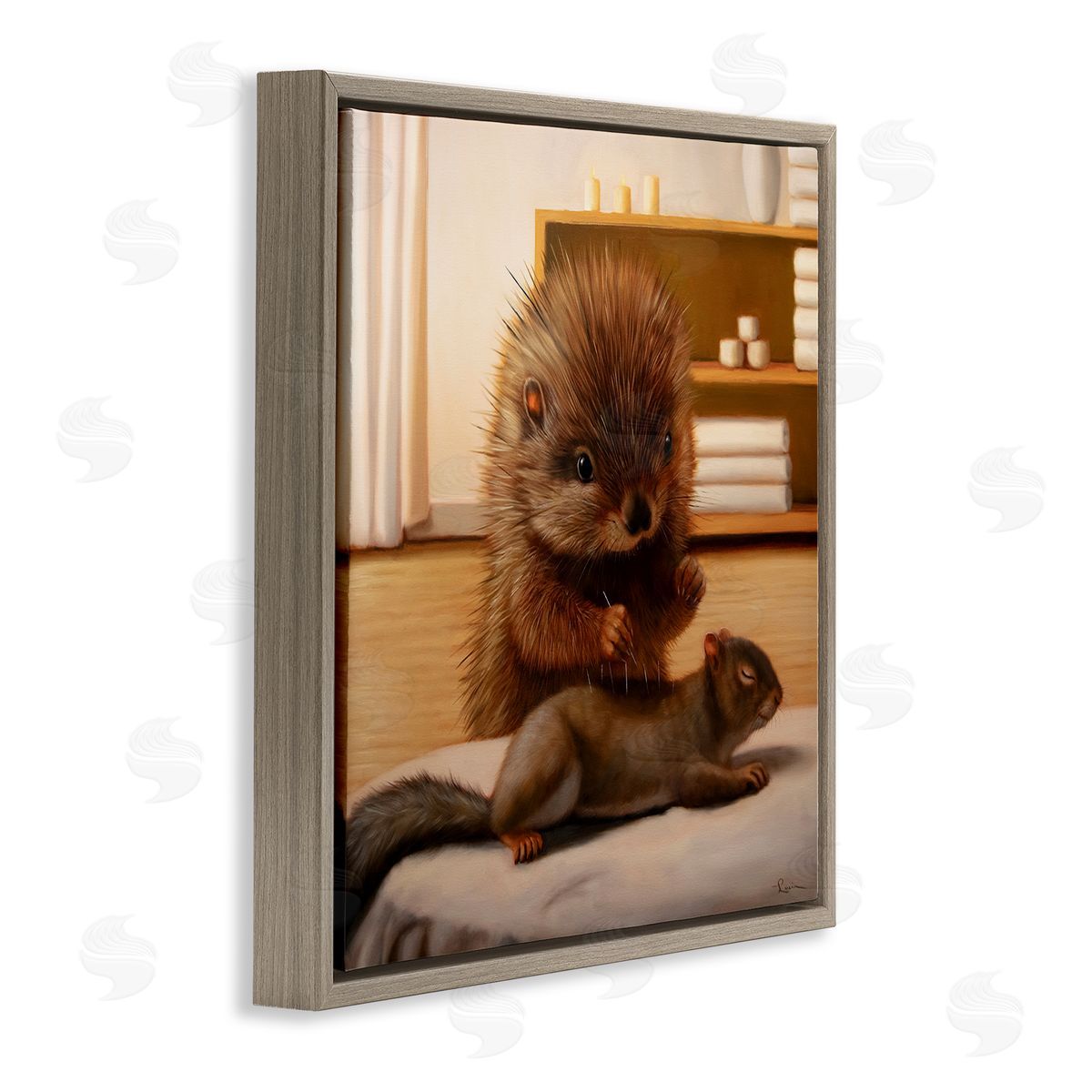 Acupuncture Spa Animals Brown Floating Frame Canvas Wall Art, Home Decor by Lucia Heffernan