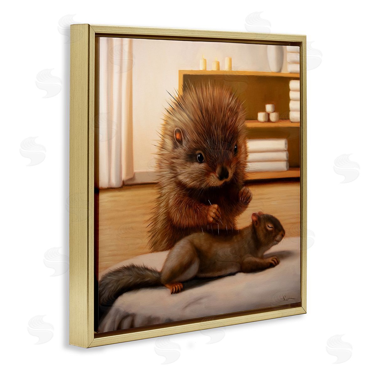 Acupuncture Spa Animals Gold Floating Frame Canvas Wall Art, Home Decor by Lucia Heffernan