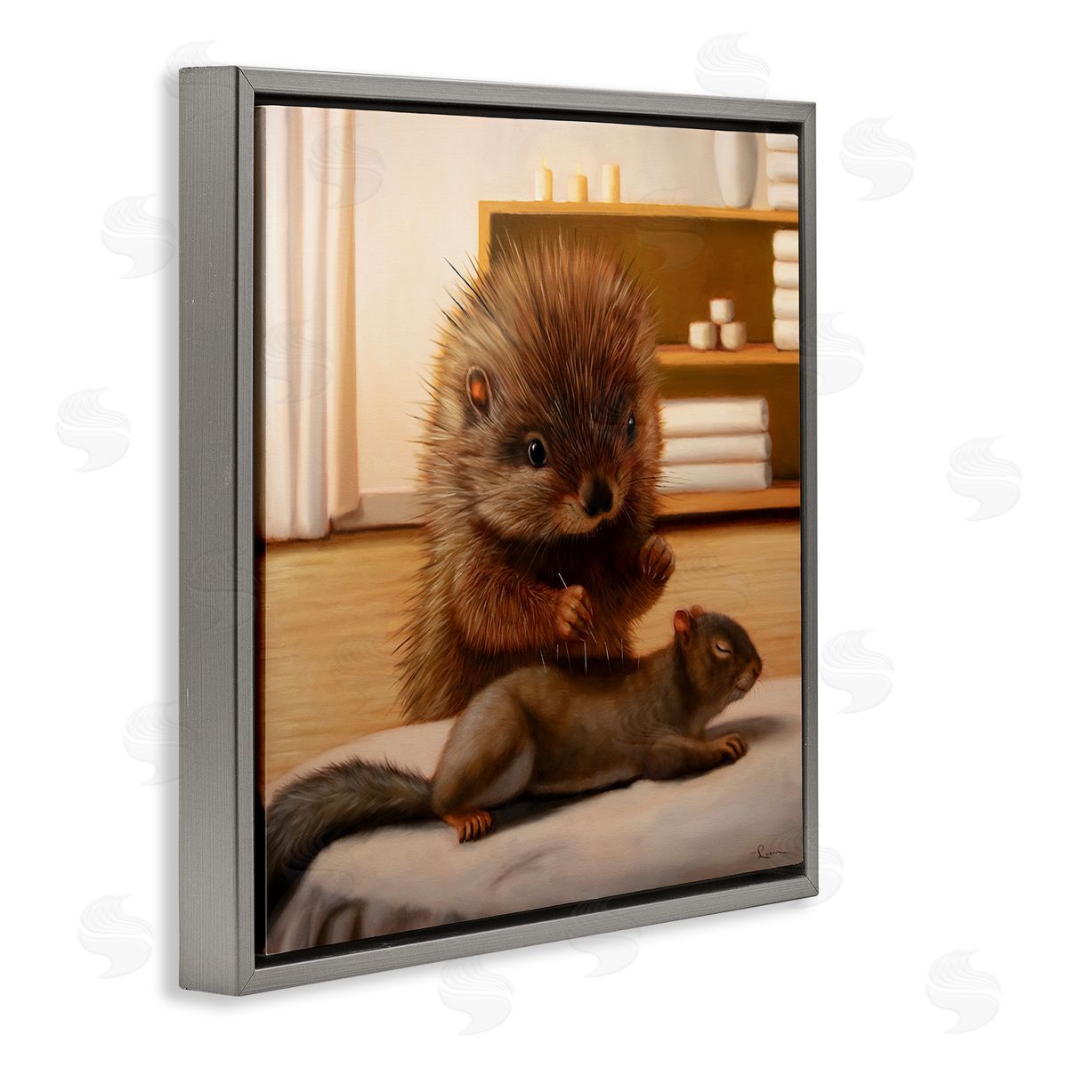 Acupuncture Spa Animals Grey Floating Frame Canvas Wall Art, Home Decor by Lucia Heffernan