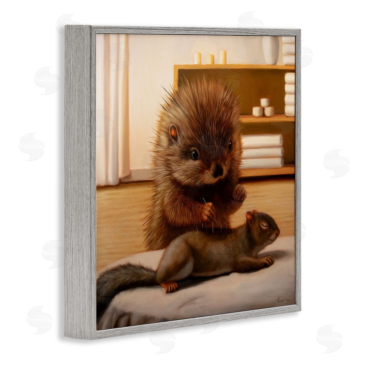 Acupuncture Spa Animals Grey Frame Print Wall Art, Home Decor by Lucia Heffernan