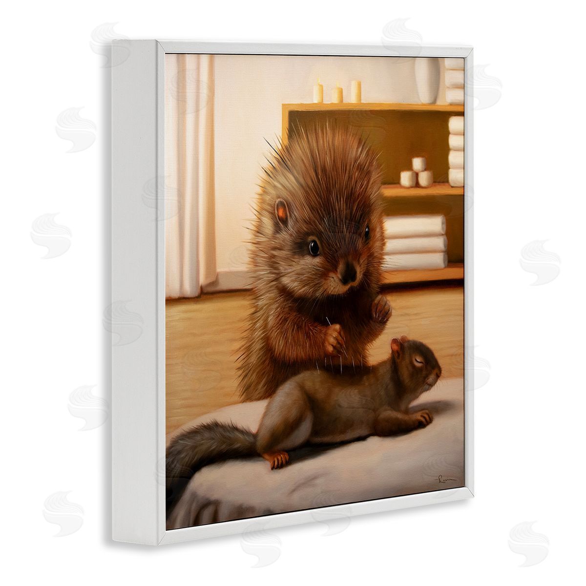 Acupuncture Spa Animals White Frame Print Wall Art, Home Decor by Lucia Heffernan