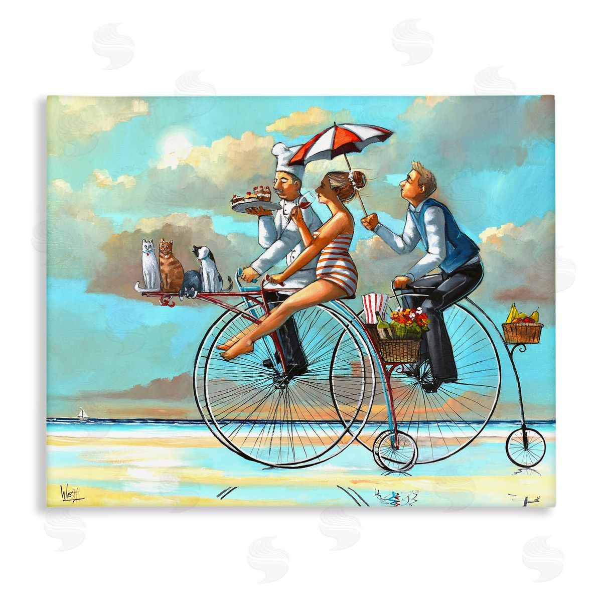 Woman & Butler Bicycle Ride Canvas Wall Art, Home Decor by Ronald West