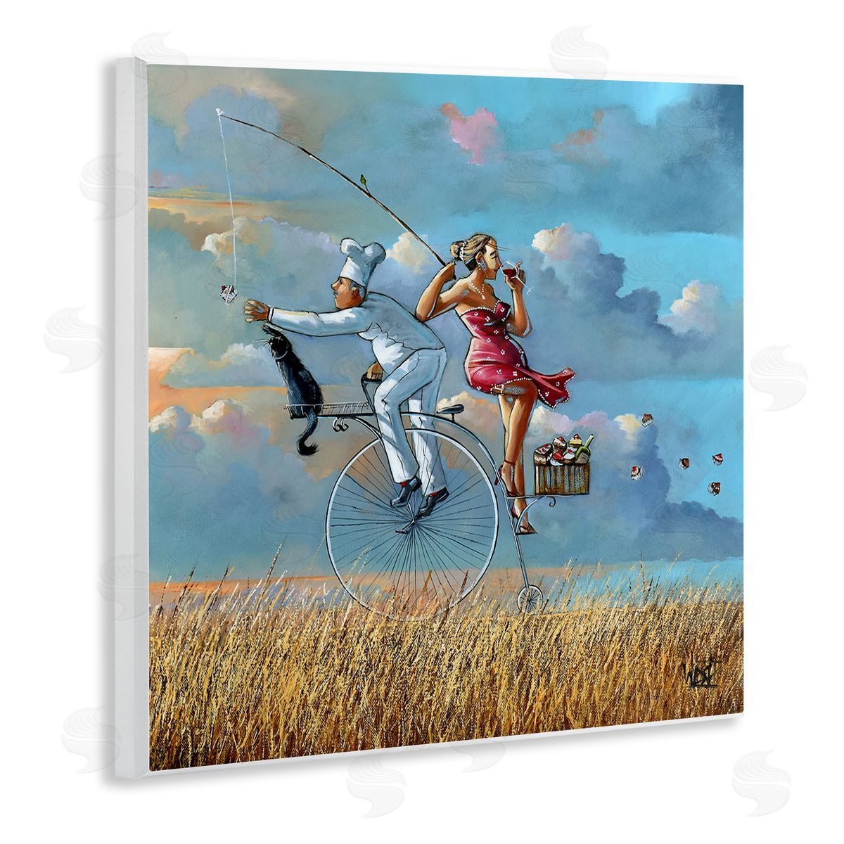Charming Lady & Chef Bicycle View Wood Plaque Wall Art, Home Decor by Ronald West