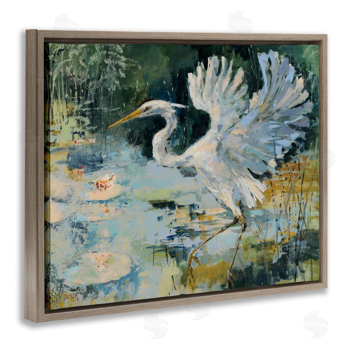 Heron with Spread Wings Brown Floating Frame Canvas Wall Art, Home Decor by Dusza