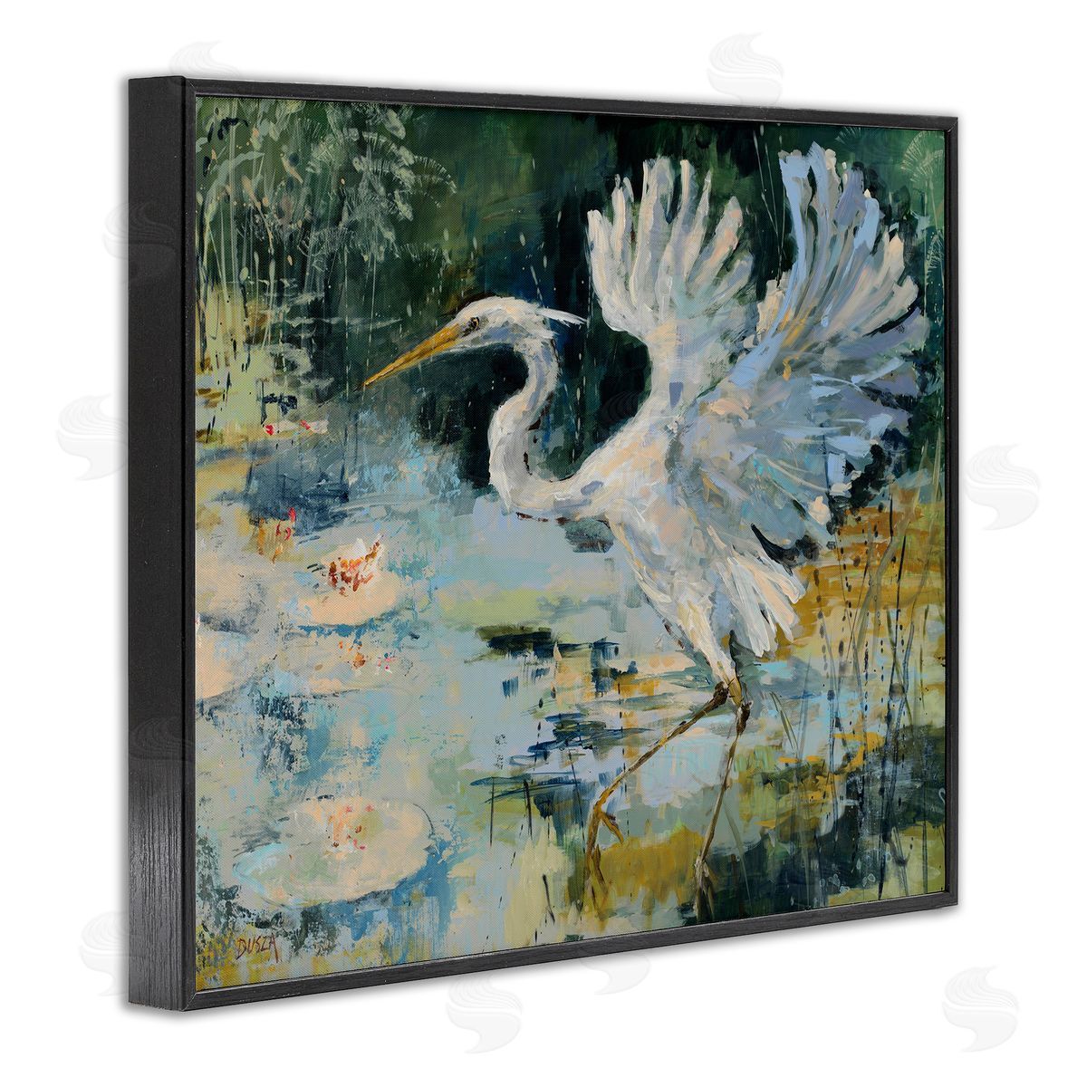 Heron with Spread Wings Black Frame Print Wall Art, Home Decor by Dusza