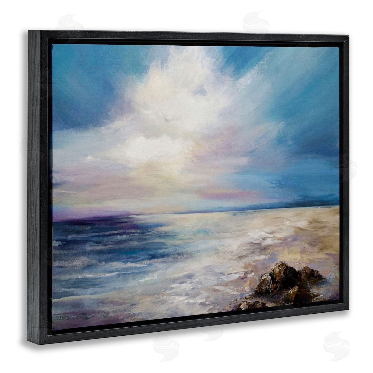 Serene Clouds over Beach Black Floating Frame Canvas Wall Art, Home Decor by Karen Hale