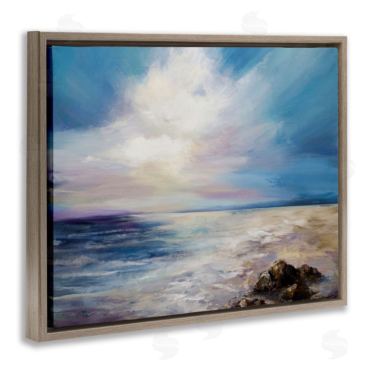 Serene Clouds over Beach Brown Floating Frame Canvas Wall Art, Home Decor by Karen Hale