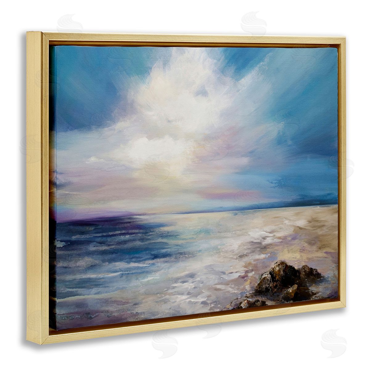 Serene Clouds over Beach Gold Floating Frame Canvas Wall Art, Home Decor by Karen Hale