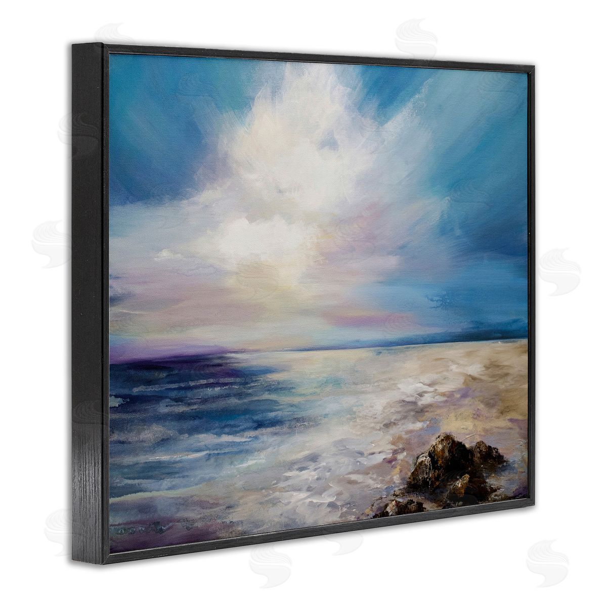 Serene Clouds over Beach Black Frame Print Wall Art, Home Decor by Karen Hale
