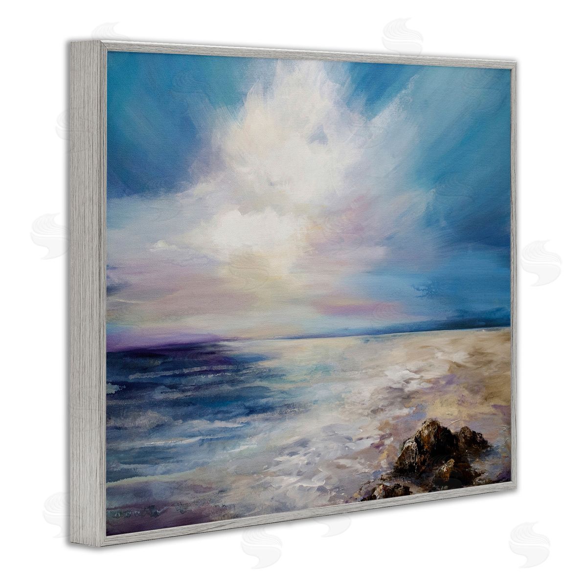 Serene Clouds over Beach Grey Frame Print Wall Art, Home Decor by Karen Hale