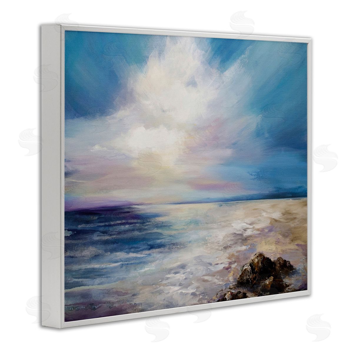 Serene Clouds over Beach White Frame Print Wall Art, Home Decor by Karen Hale