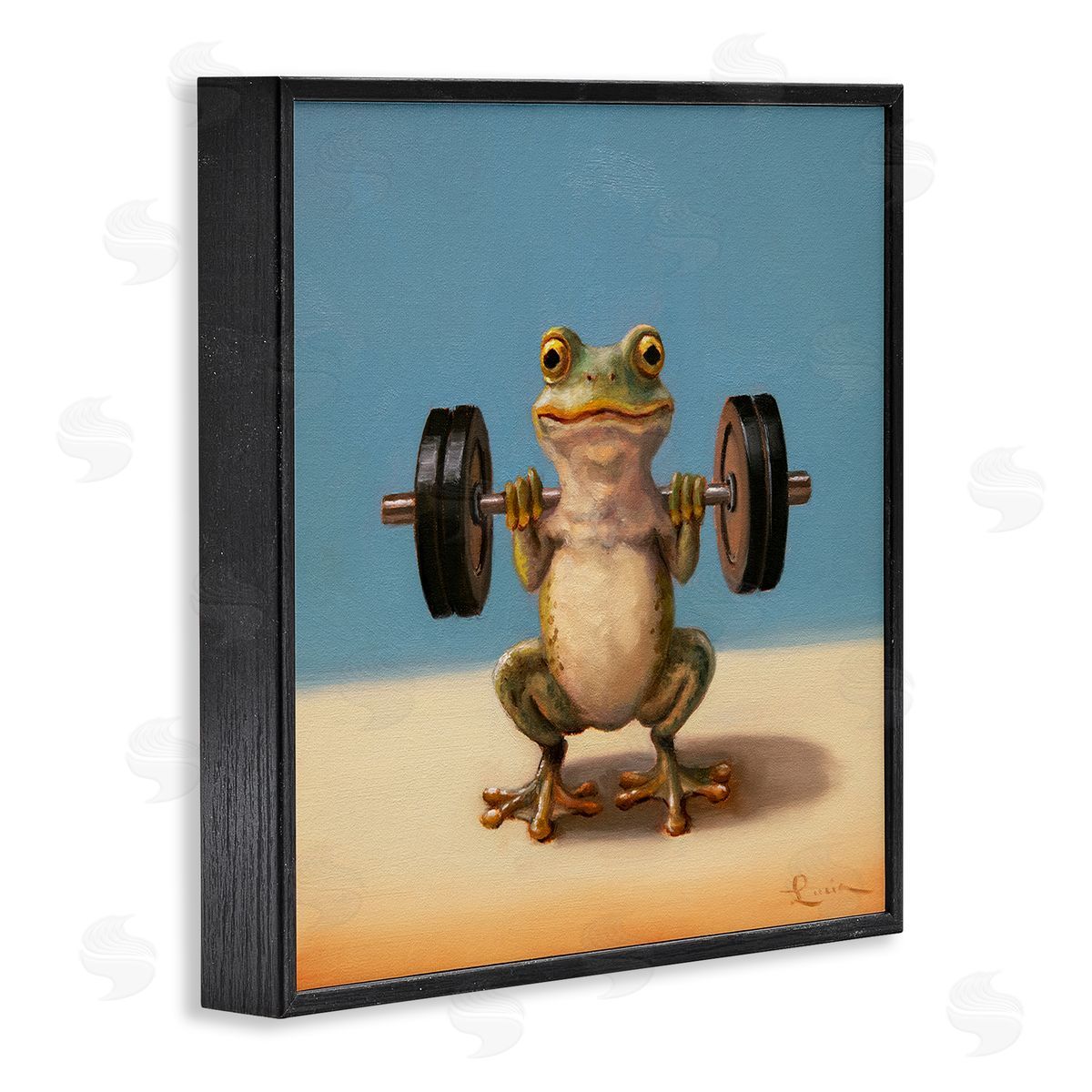 Weightlifting Frog Training Black Frame Print Wall Art, Home Decor by Lucia Heffernan