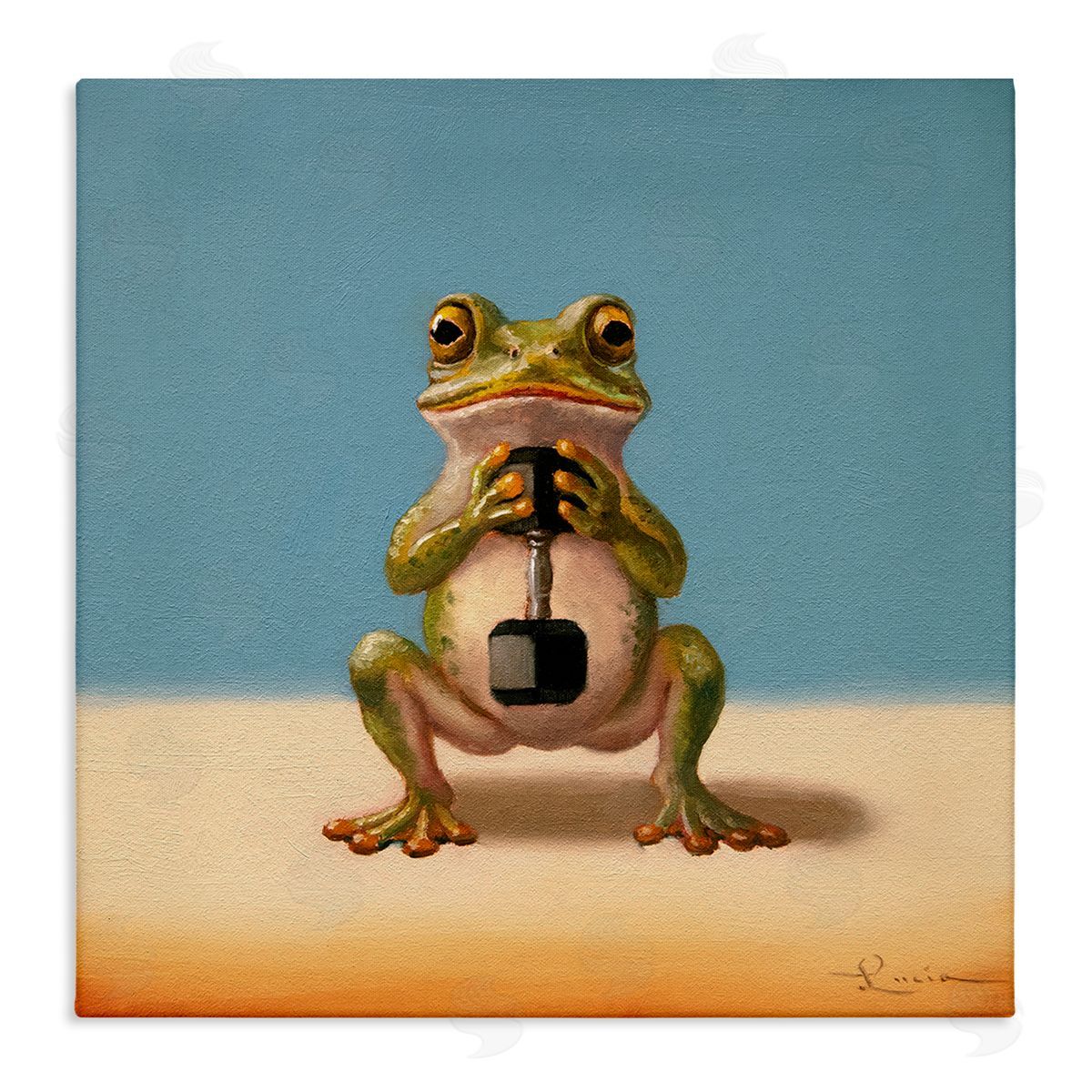 Frog Lifting Weights Canvas Wall Art, Home Decor by Lucia Heffernan
