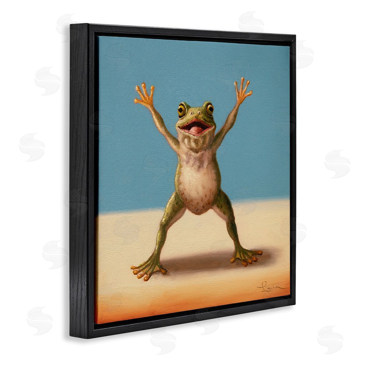 Motivational Exercise Frog Black Floating Frame Canvas Wall Art, Home Decor by Lucia Heffernan