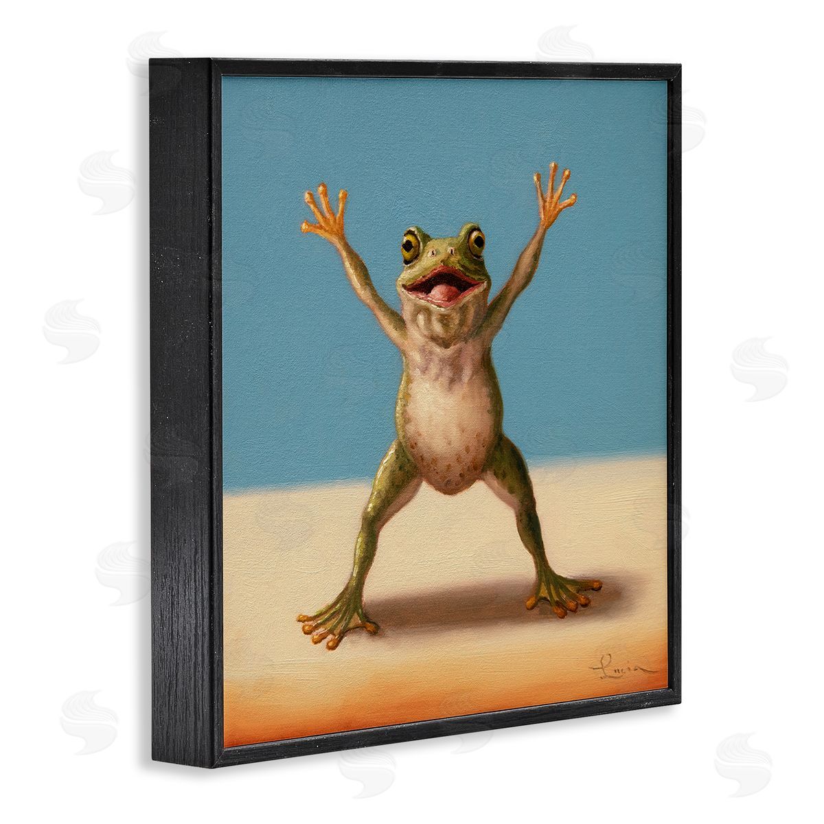 Motivational Exercise Frog Black Frame Print Wall Art, Home Decor by Lucia Heffernan